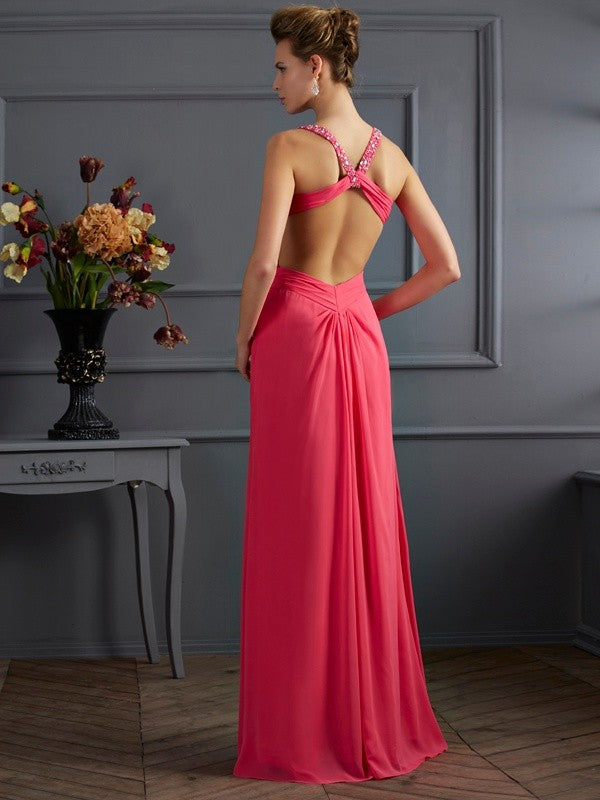 Coral Chiffon Sweetheart A-Line Floor-Length Dress