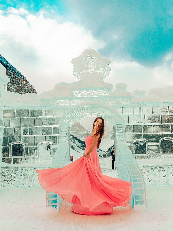 Vestidos de gasa de corte A/princesa, sin mangas, escote corazón, plisados y largos hasta el suelo