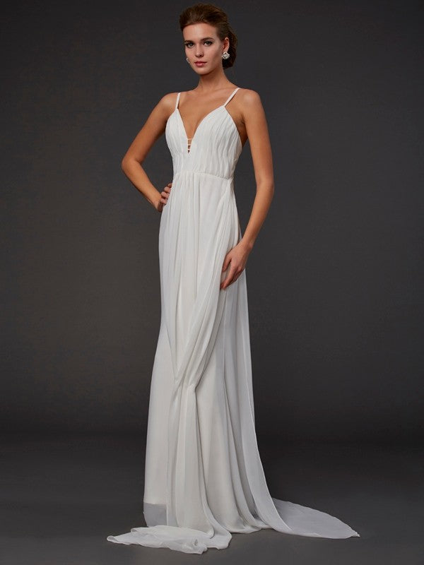Ivory Chiffon A-Line V-Neck Backless Floor-Length Bridesmaid Dress