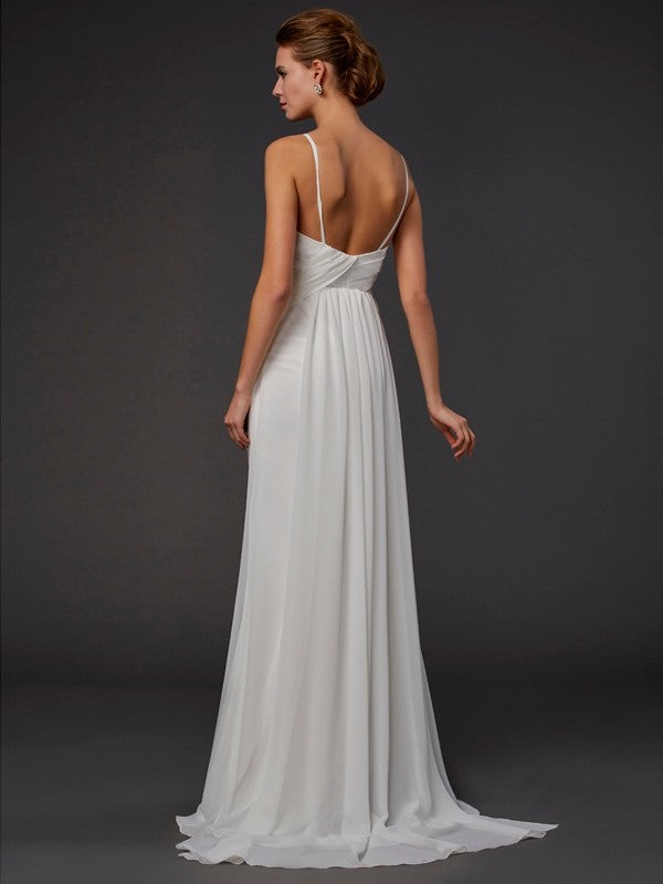 Ivory Chiffon A-Line V-Neck Backless Floor-Length Bridesmaid Dress