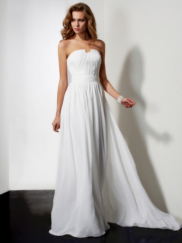 White Chiffon A-Line Sweetheart Floor-Length Bridesmaid Dress