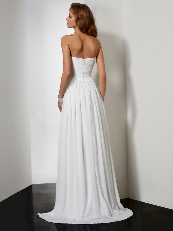 White Chiffon A-Line Sweetheart Floor-Length Bridesmaid Dress