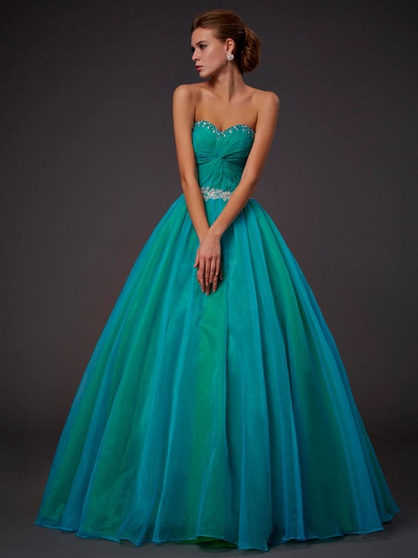 Teal Chiffon A-Line Floor-Length Evening Dress with Sweetheart Neckline