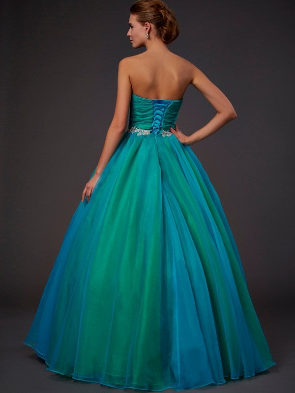 Teal Chiffon A-Line Floor-Length Evening Dress with Sweetheart Neckline