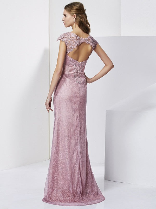 Abiti da madre della sposa in raso intrecciato lungo, con scollo a V, maniche corte e scollo a V