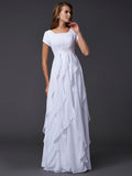 White Chiffon A-Line Floor-Length Bridesmaid Dress with Square Neck & Pleated Bodice