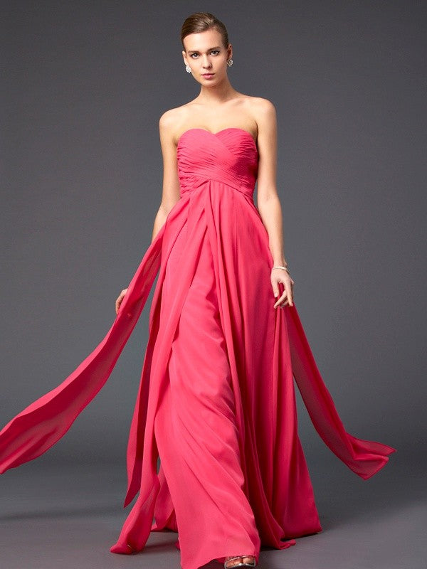 Pink Chiffon Sweetheart A-Line Floor-Length Bridesmaid Dress