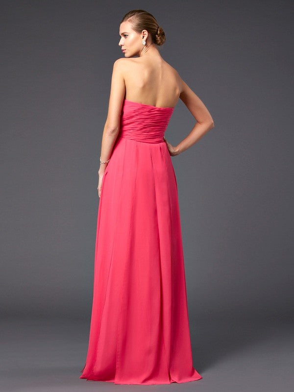 Sheath/Column Sweetheart Sleeveless Ruffles Long Chiffon Dresses