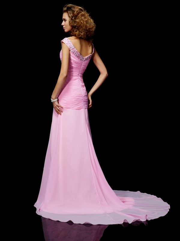Pink Satin Off-the-Shoulder A-Line Floor-Length Evening Dress