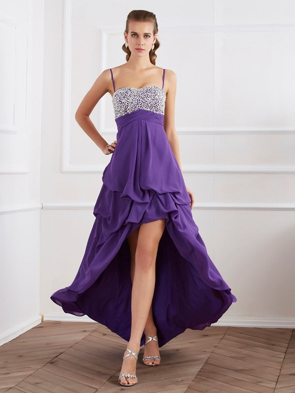Purple Chiffon A-Line Asymmetrical Bridesmaid Dress