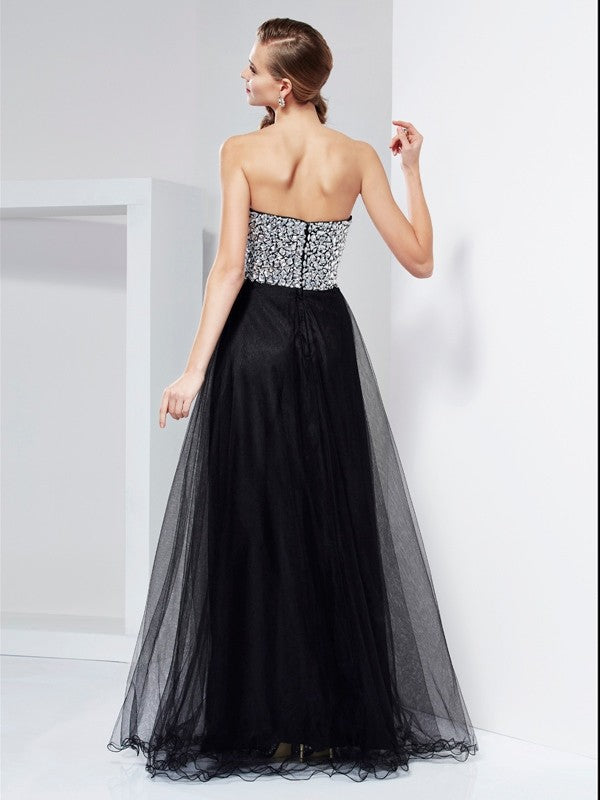 Black Sequin Sweetheart A-Line Floor-Length Evening Dress