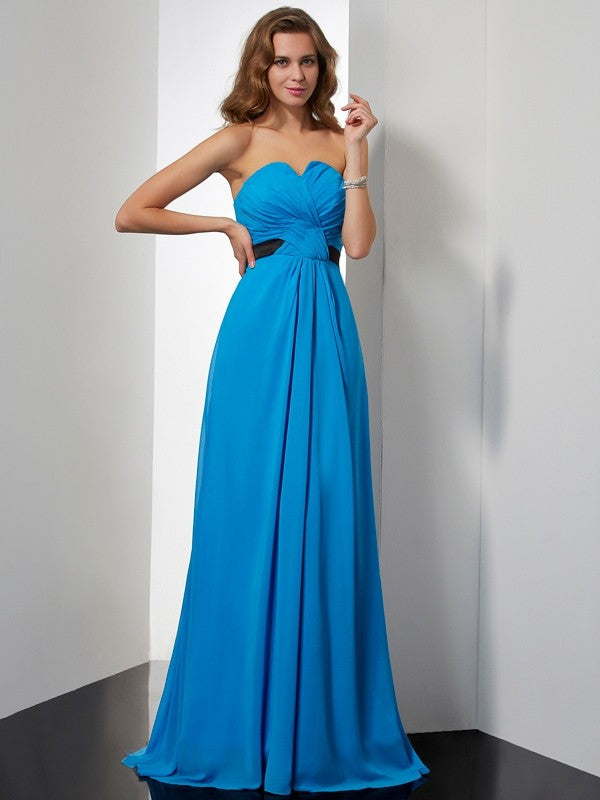 Blue Chiffon Sweetheart A-Line Floor-Length Bridesmaid Dress