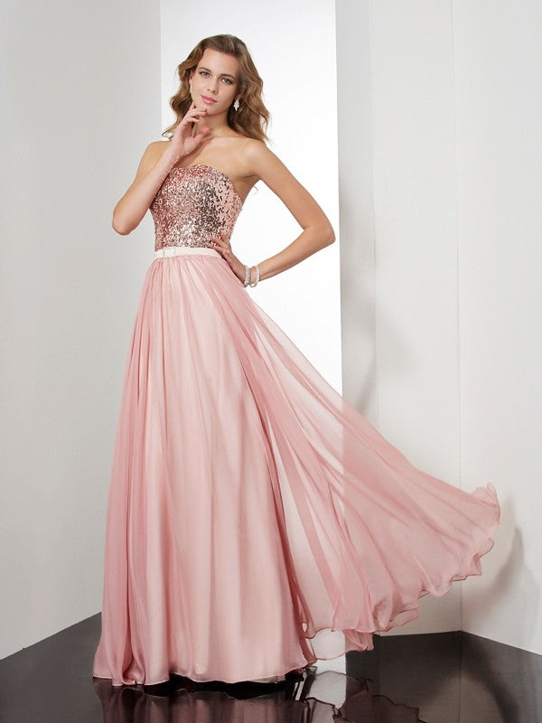 Blushing Pink Chiffon A-Line Floor-Length Bridesmaid & Prom Dress with Sequin Bodice