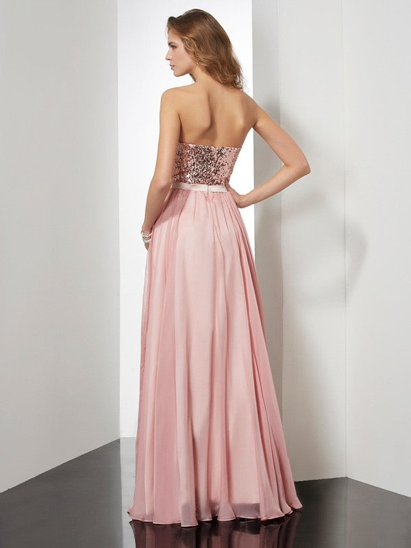 Blushing Pink Chiffon A-Line Floor-Length Bridesmaid & Prom Dress with Sequin Bodice