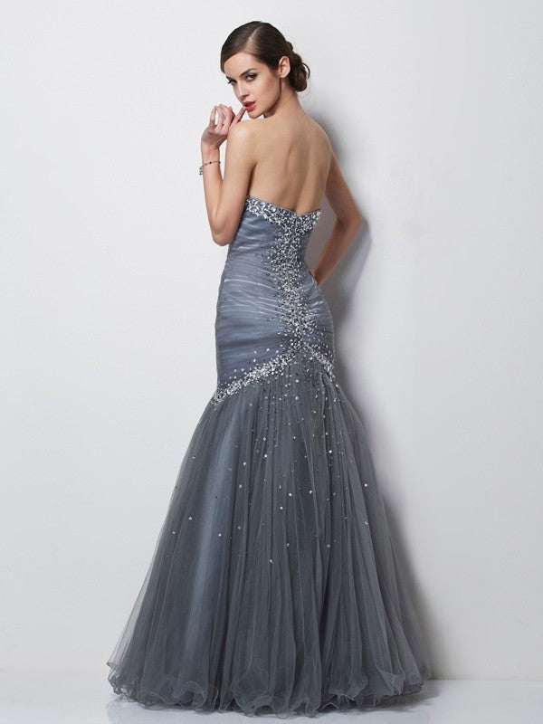 Trumpet/Mermaid Sweetheart Sleeveless Beading Long Net Dresses