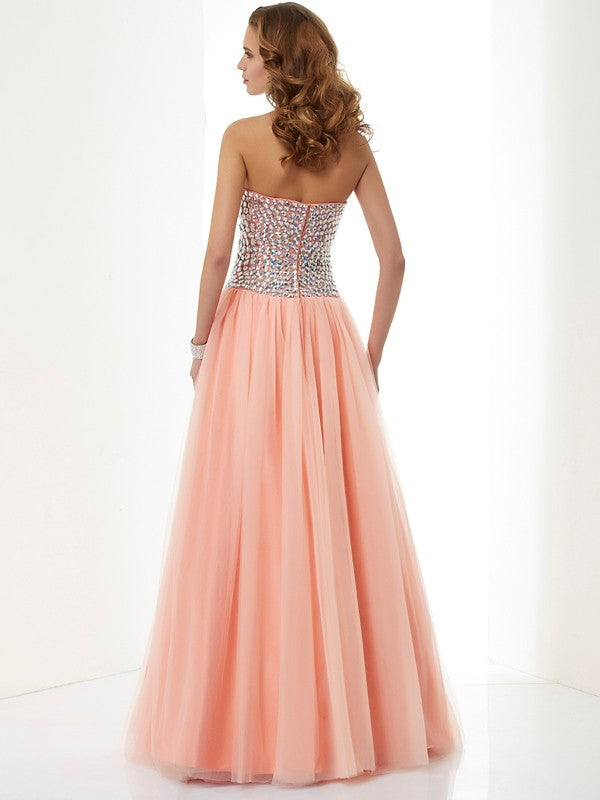 Vestidos largos de satén tejido con cuentas, sin mangas, corte princesa/escote en forma de corazón