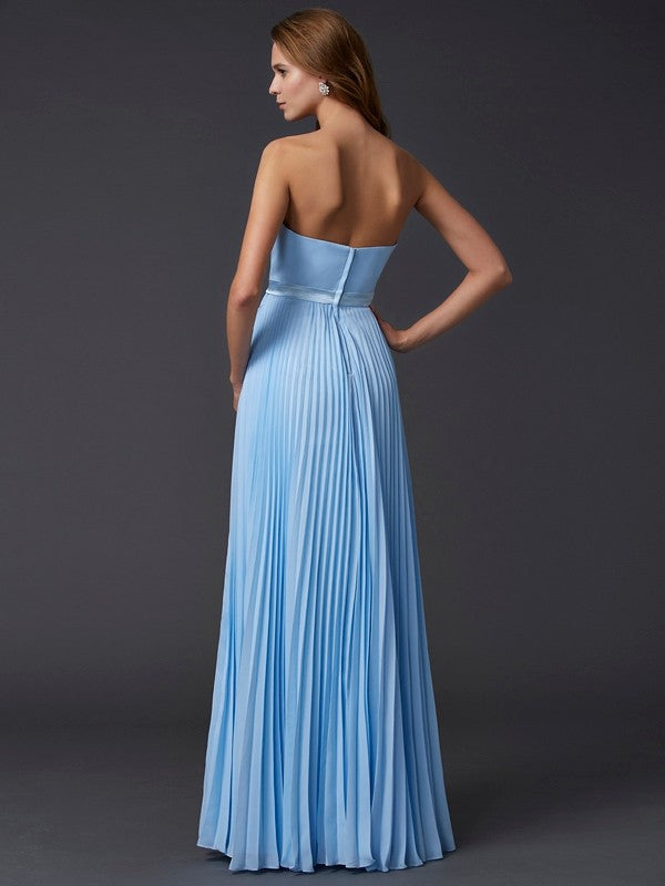 Sky Blue Chiffon A-Line Bridesmaid Dress | Straight Neck Formal Gown