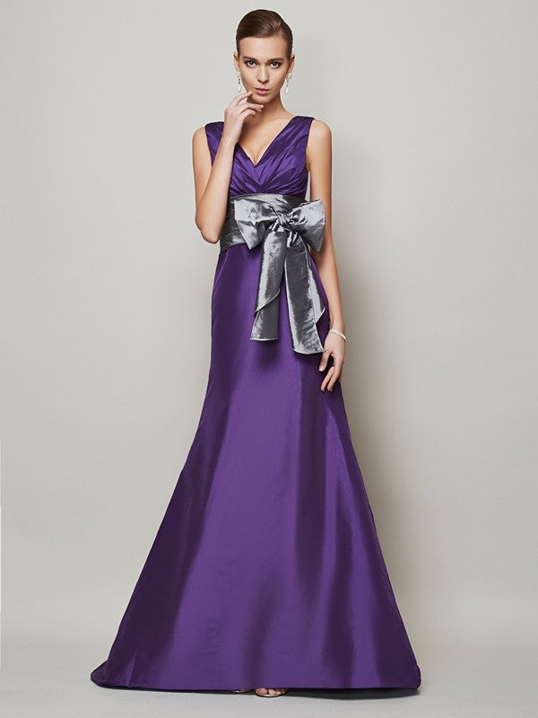 Purple Satin A-Line Floor-Length Bridesmaid Dress