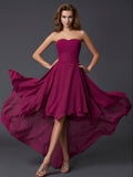 Burgundy Chiffon A-Line Bridesmaid Dress with Sweetheart Neckline & Asymmetrical Hem