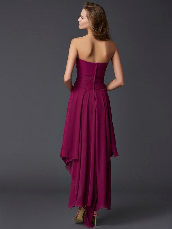 Burgundy Chiffon A-Line Bridesmaid Dress with Sweetheart Neckline & Asymmetrical Hem