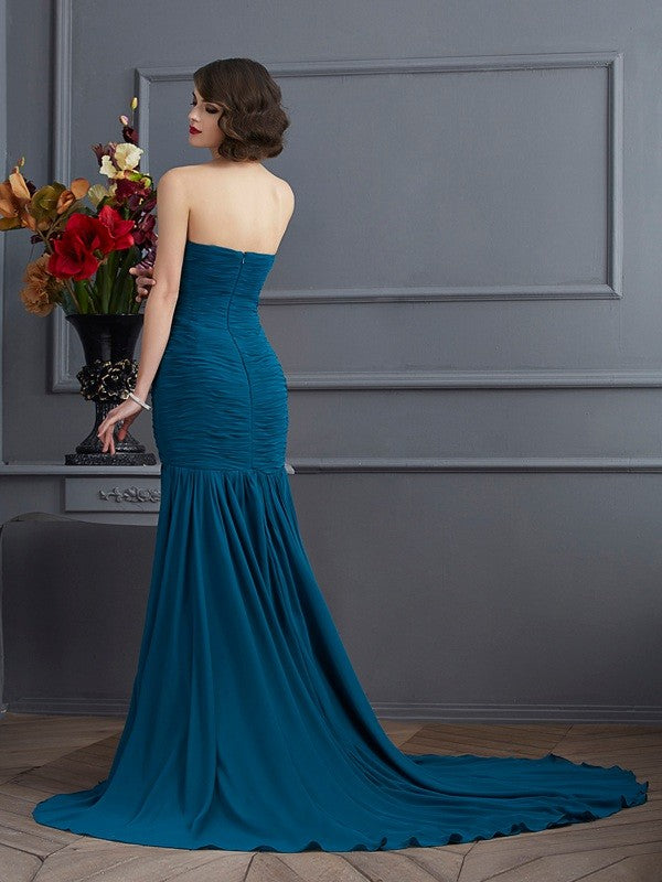 Trumpet/Mermaid Strapless Sleeveless Beading Applique Long Chiffon Dresses