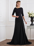 Black Chiffon A-Line Floor-Length Evening Gown with Ruched Bodice