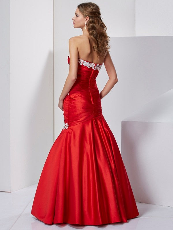 Vestidos largos de gasa con apliques, sin mangas y escote corazón, corte trompeta/sirena
