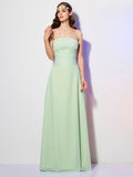 Mint Green Chiffon A-Line Floor-Length Straight Neck Bridesmaid Dress