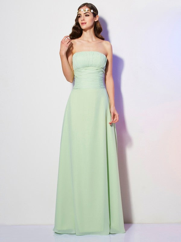 Mint Green Chiffon A-Line Floor-Length Straight Neck Bridesmaid Dress