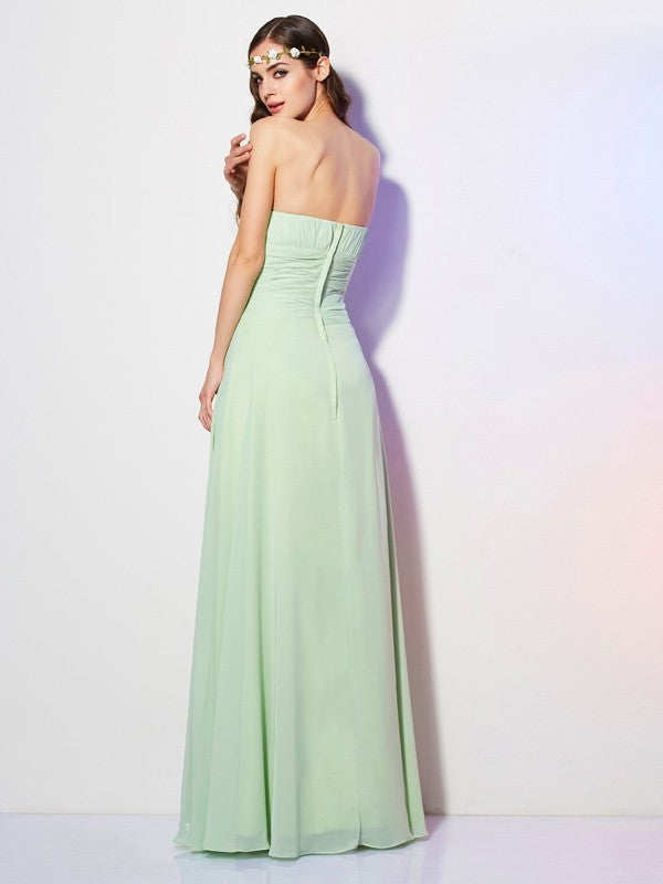 Mint Green Chiffon A-Line Floor-Length Straight Neck Bridesmaid Dress