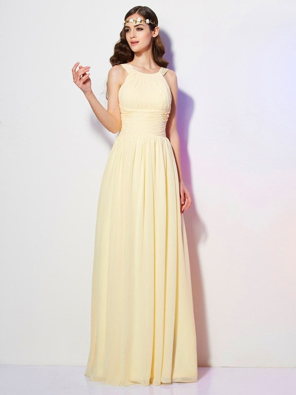 Butter Chiffon A-Line Halter Floor-Length Bridesmaid Dress