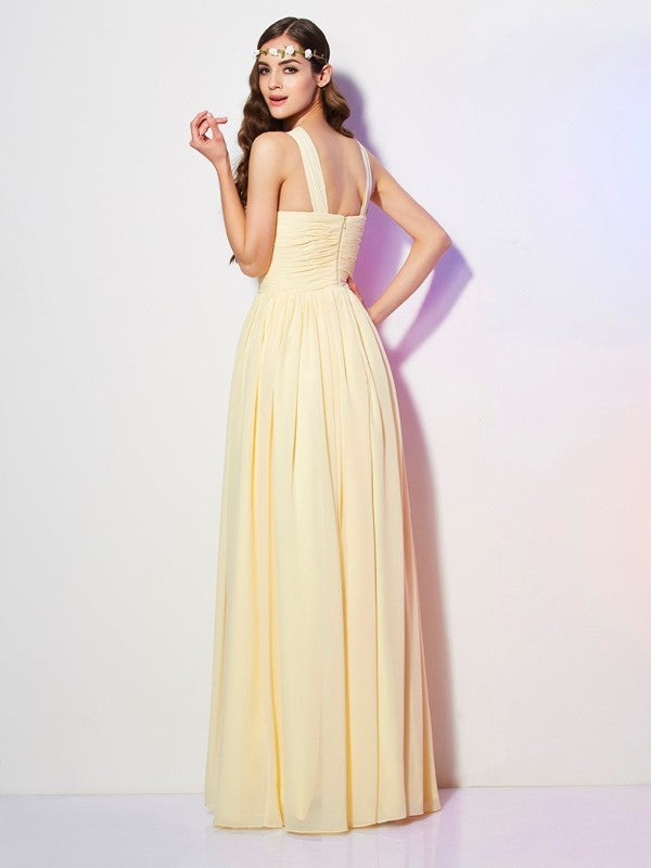 Butter Chiffon A-Line Halter Floor-Length Bridesmaid Dress