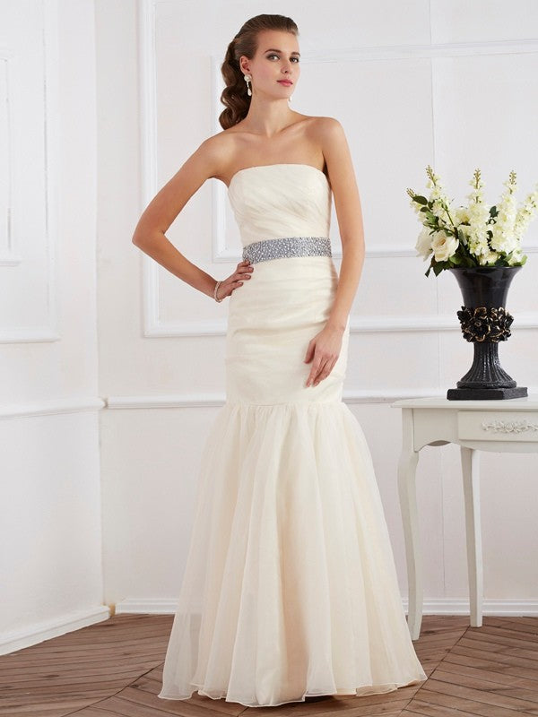 Ivory Satin Mermaid Floor-Length Bridesmaid Dress