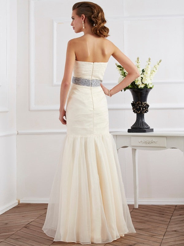 Ivory Satin Mermaid Floor-Length Bridesmaid Dress