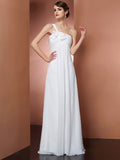 White Chiffon One Shoulder A-Line Floor-Length Bridesmaid Dress with Bow Detail