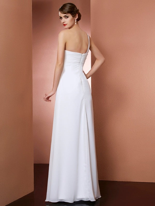 White Chiffon One Shoulder A-Line Floor-Length Bridesmaid Dress with Bow Detail