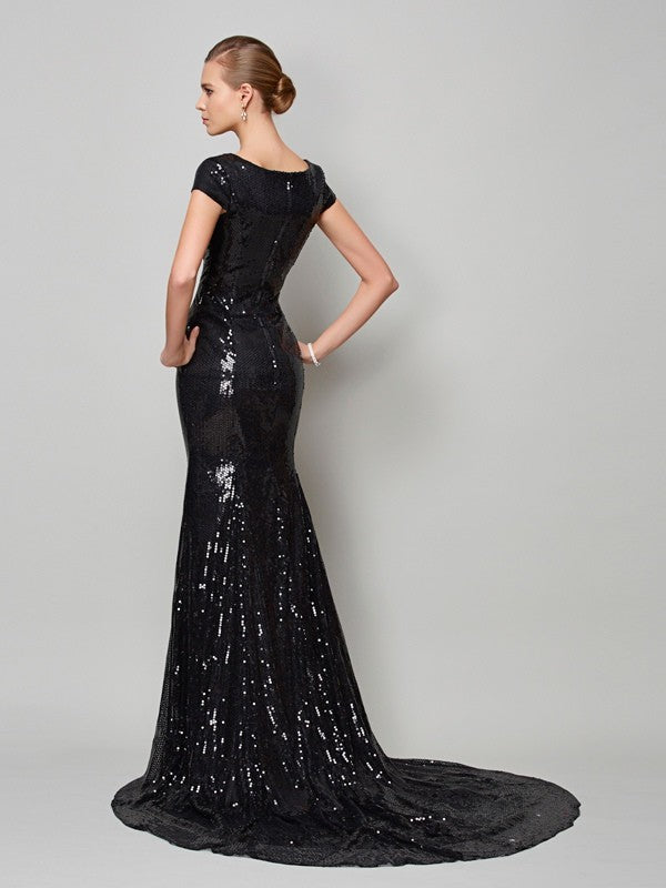 Vestidos largos para madre de la novia con corte A/princesa, cuello alto y mangas cortas