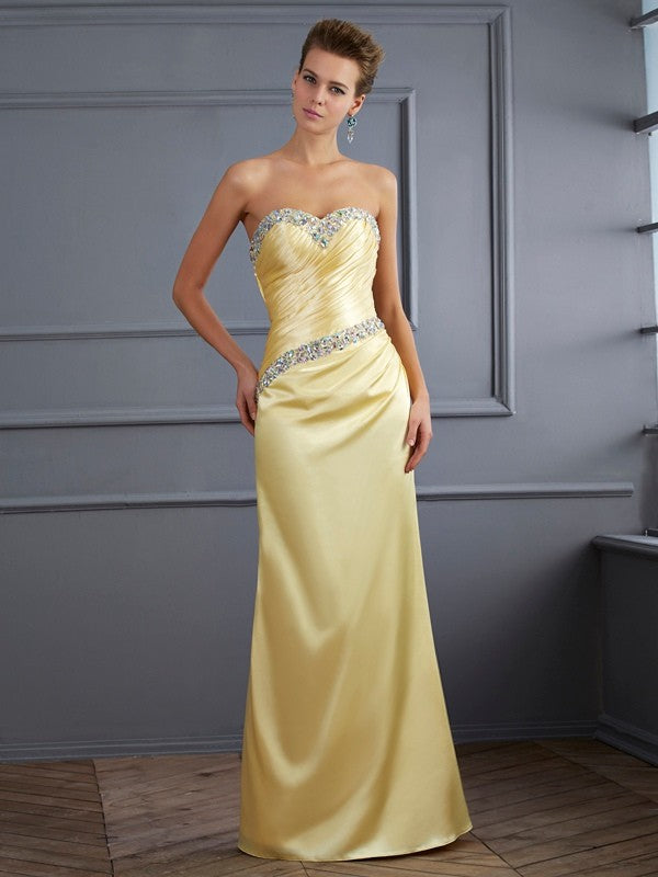 Trumpet/Mermaid Sweetheart Sleeveless Beading Long  Woven Satin Dresses