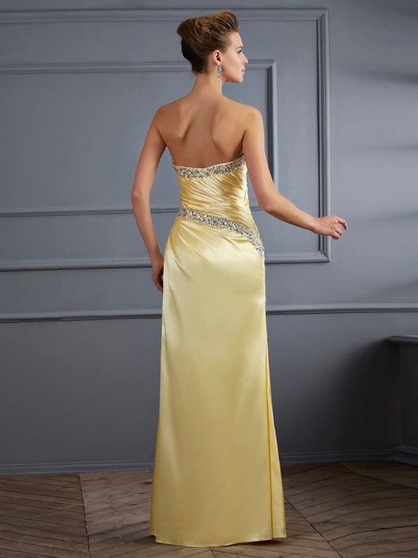 Trumpet/Mermaid Sweetheart Sleeveless Beading Long  Woven Satin Dresses
