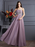 Lavender Chiffon A-Line Floor-Length Bridesmaid Dress with Ruched Bodice and Beaded Waistline