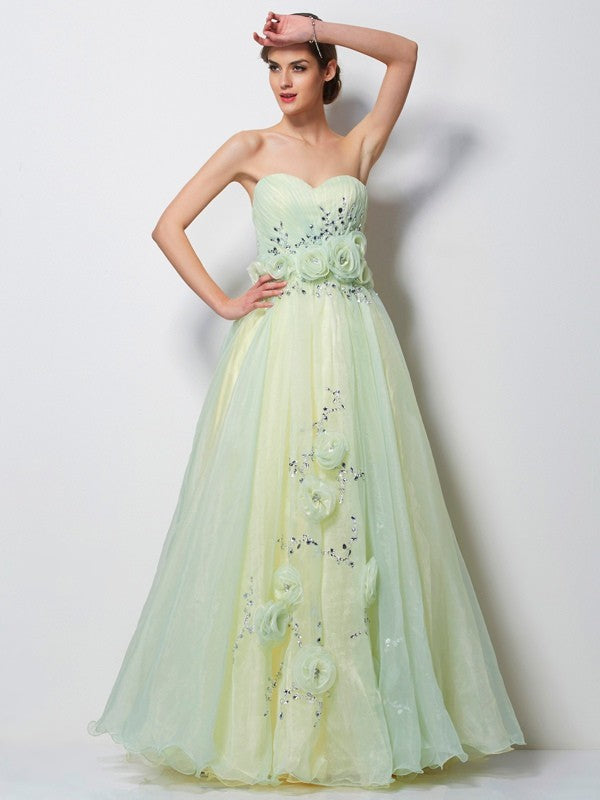 Mint Green Chiffon Ball Gown Sweetheart Floor-Length Dress with 3D Floral Appliques