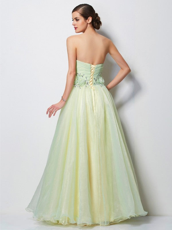 Mint Green Chiffon Ball Gown Sweetheart Floor-Length Dress with 3D Floral Appliques