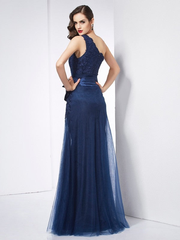 Dark Navy Chiffon A-Line One Shoulder Floor-Length Bridesmaid Dress