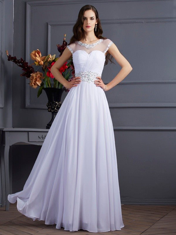 Ivory Chiffon Illusion Neck A-Line Floor-Length Bridesmaid Dress