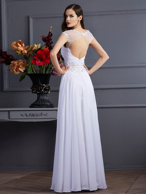 Ivory Chiffon Illusion Neck A-Line Floor-Length Bridesmaid Dress