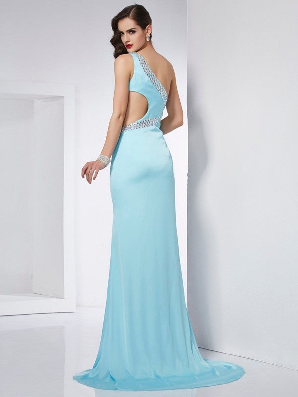 Trumpet/Mermaid One-Shoulder Sleeveless Beading Long Chiffon Dresses