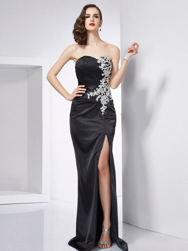 Trumpet/Mermaid Sweetheart Sleeveless Beading Long  Woven Satin Dresses