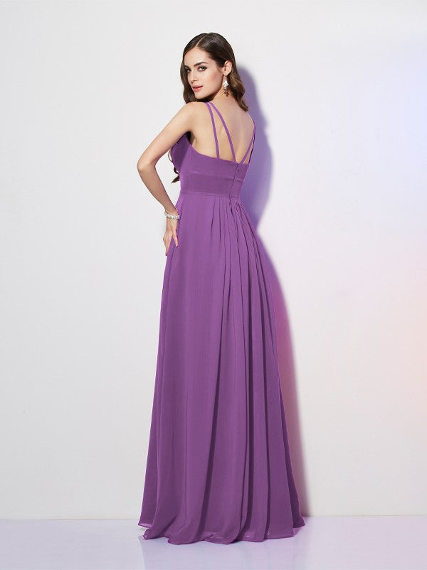 Lavender Chiffon A-Line Floor-Length Bridesmaid Dress