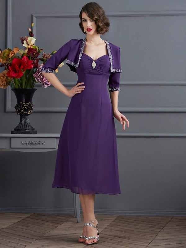 Vestidos de madre de la novia de gasa, cortos, sin mangas, con tirantes finos y corte princesa