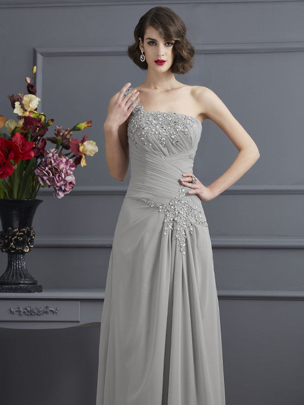 Vestidos de gasa largos para madre de la novia, corte A/princesa, sin mangas, con un solo hombro y cuentas